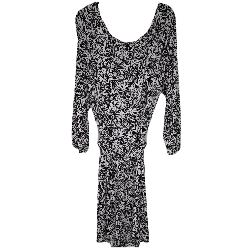Lane Bryant Dress 22/24 Black‎ White Balloon Sleeve Tie Waist On Off Shoulder